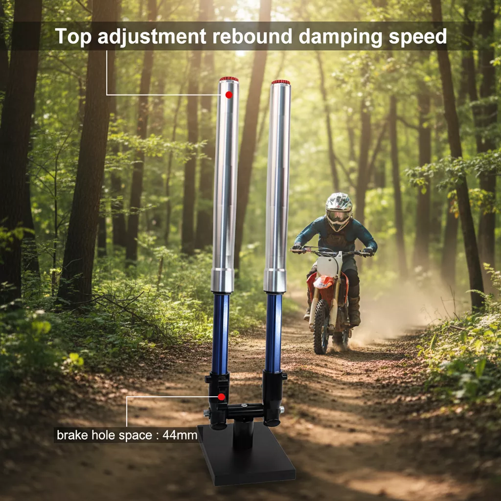 44 mm-es lábú fordított villa, visszapattanó, állítható motorkerékpár lengéscsillapító